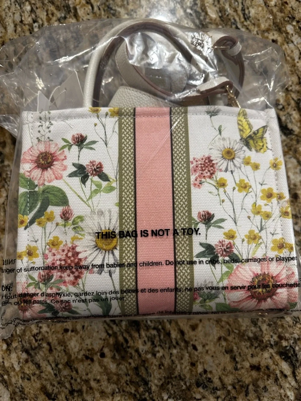 Nanette Lepore White Floral Satchel with Pink and Green Stripe - Picture 4 of 15
